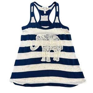 Aeropostale Womens blue white striped racerback tank elephant lace Small